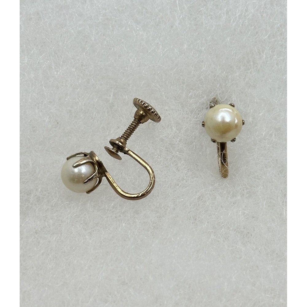 VINTAGE 14K GOLD PLATED 7MM PEARL EARRINGS SCREW BACK